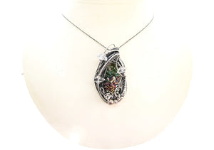 Bismuth Crystal Pendant Necklace with Herkimer Diamonds in Sterling Silver