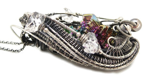 Bismuth Crystal Pendant Necklace with Herkimer Diamonds in Sterling Silver