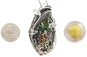 Bismuth Crystal Pendant Necklace with Herkimer Diamonds in Sterling Silver