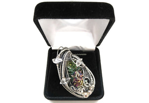 Bismuth Crystal Pendant Necklace with Herkimer Diamonds in Sterling Silver