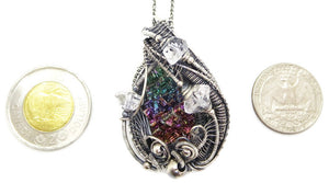 Bismuth Crystal Pendant Necklace with Herkimer Diamonds in Sterling Silver