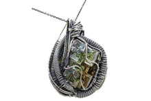 Load image into Gallery viewer, Bismuth Crystal Wire-Wrapped Pendant in Sterling Silver with UV-Reactive Glass