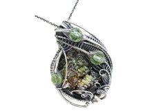 Load image into Gallery viewer, Bismuth Crystal Wire-Wrapped Pendant in Sterling Silver with UV-Reactive Glass