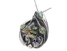 Load image into Gallery viewer, Bismuth Crystal Wire-Wrapped Pendant in Sterling Silver with UV-Reactive Glass