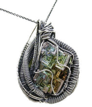 Load image into Gallery viewer, Bismuth Crystal Wire-Wrapped Pendant in Sterling Silver with UV-Reactive Glass