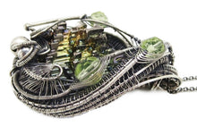 Load image into Gallery viewer, Bismuth Crystal Wire-Wrapped Pendant in Sterling Silver with UV-Reactive Glass