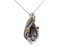 Load image into Gallery viewer, Bronze Pearl Pendant with Ethiopian Opals, Wire-Wrapped in Sterling Silver