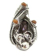 Load image into Gallery viewer, Bronze Pearl Pendant with Ethiopian Opals, Wire-Wrapped in Sterling Silver