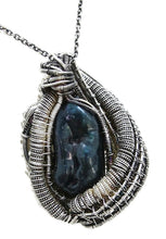 Load image into Gallery viewer, Cultured Black Freshwater Pearl Pendant with Rhodolite Garnet, Sterling silver Wire Wrap