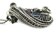 Load image into Gallery viewer, Cultured Black Freshwater Pearl Pendant with Rhodolite Garnet, Sterling silver Wire Wrap