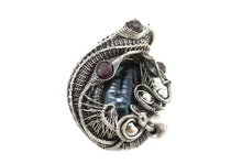 Load image into Gallery viewer, Cultured Black Freshwater Pearl Pendant with Rhodolite Garnet, Sterling silver Wire Wrap