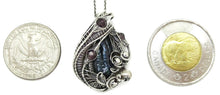 Load image into Gallery viewer, Cultured Black Freshwater Pearl Pendant with Rhodolite Garnet, Sterling silver Wire Wrap