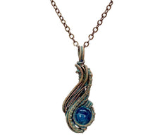Load image into Gallery viewer, Custom Verdigris Gemstone Pendant, Copper Wire Wrap, "Comet" Model