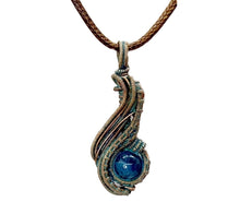Load image into Gallery viewer, Custom Verdigris Gemstone Pendant, Copper Wire Wrap, "Comet" Model