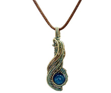 Load image into Gallery viewer, Custom Verdigris Gemstone Pendant, Brass Wire Wrap, "Comet" Model