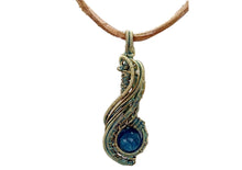 Load image into Gallery viewer, Custom Verdigris Gemstone Pendant, Brass Wire Wrap, "Comet" Model