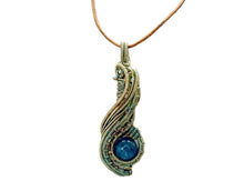 Load image into Gallery viewer, Custom Verdigris Gemstone Pendant, Brass Wire Wrap, "Comet" Model