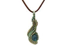 Load image into Gallery viewer, Custom Verdigris Gemstone Pendant, Brass Wire Wrap, "Comet" Model