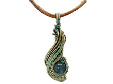 Load image into Gallery viewer, Custom Verdigris Gemstone Pendant, Brass Wire Wrap, "Comet" Model