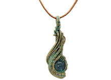 Load image into Gallery viewer, Custom Verdigris Gemstone Pendant, Brass Wire Wrap, "Comet" Model