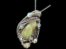 Load image into Gallery viewer, Raw Ethiopian Opal Pendant with Rainbow Moonstone, Gemstone Jewelry, Sterling Silver Wire Wrap