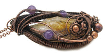 Load image into Gallery viewer, Citrine Crystal Wire Wrapped Pendant in Bronze with Amethyst