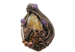 Citrine Crystal Wire Wrapped Pendant in Bronze with Amethyst