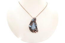 Load image into Gallery viewer, Celestite Wire-Wrapped Pendant in Bronze with Blue Topaz