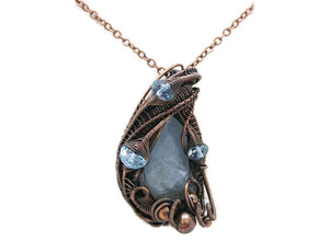 Celestite Wire-Wrapped Pendant in Bronze with Blue Topaz