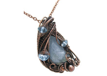 Load image into Gallery viewer, Celestite Wire-Wrapped Pendant in Bronze with Blue Topaz