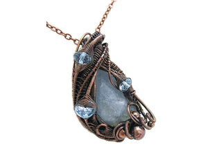 Celestite Wire-Wrapped Pendant in Bronze with Blue Topaz