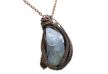 Load image into Gallery viewer, Celestite Wire-Wrapped Pendant in Bronze with Blue Topaz