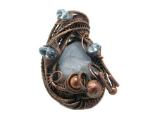 Load image into Gallery viewer, Celestite Wire-Wrapped Pendant in Bronze with Blue Topaz