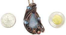 Load image into Gallery viewer, Celestite Wire-Wrapped Pendant in Bronze with Blue Topaz