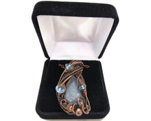 Load image into Gallery viewer, Celestite Wire-Wrapped Pendant in Bronze with Blue Topaz