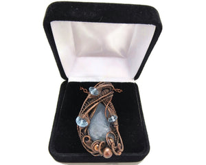 Celestite Wire-Wrapped Pendant in Bronze with Blue Topaz