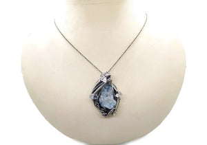 Celestite Druzy and Herkimer Diamond Pendant, Wire-Wrapped in Sterling Silver