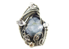 Load image into Gallery viewer, Celestite Druzy and Herkimer Diamond Pendant, Wire-Wrapped in Sterling Silver