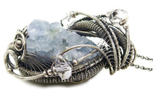 Load image into Gallery viewer, Celestite Druzy and Herkimer Diamond Pendant, Wire-Wrapped in Sterling Silver