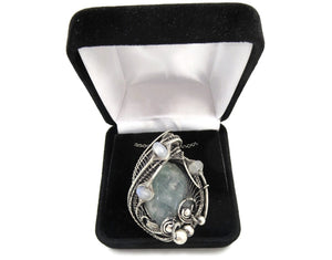 Mystical Celestite & Rainbow Moonstone Wire-Wrapped Sterling Silver Pendant - Gemstone Jewelry