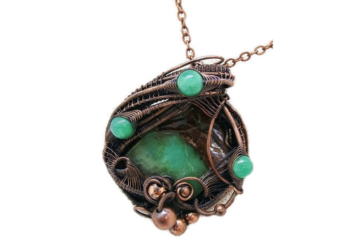 Chrysoprase Wire-Wrapped Pendant in Bronze