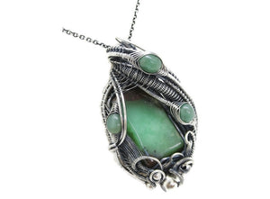 Australian Chrysoprase Wire-Wrapped Pendant in Sterling Silver with Aventurine