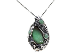 Australian Chrysoprase Wire-Wrapped Pendant in Sterling Silver with Aventurine