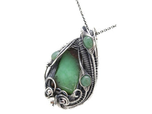 Australian Chrysoprase Wire-Wrapped Pendant in Sterling Silver with Aventurine