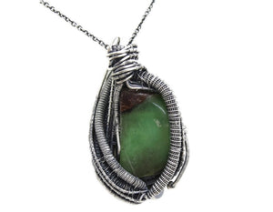 Australian Chrysoprase Wire-Wrapped Pendant in Sterling Silver with Aventurine