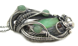 Australian Chrysoprase Wire-Wrapped Pendant in Sterling Silver with Aventurine