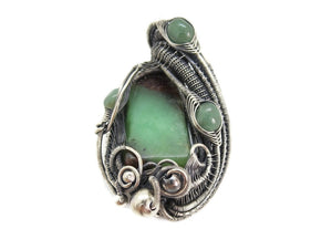 Australian Chrysoprase Wire-Wrapped Pendant in Sterling Silver with Aventurine