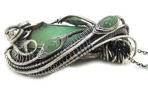 Australian Chrysoprase Wire-Wrapped Pendant in Sterling Silver with Aventurine