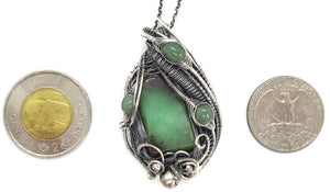 Australian Chrysoprase Wire-Wrapped Pendant in Sterling Silver with Aventurine