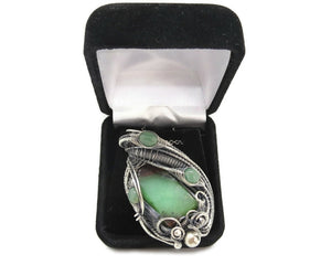 Australian Chrysoprase Wire-Wrapped Pendant in Sterling Silver with Aventurine